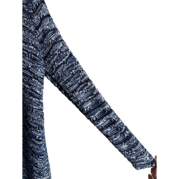 Chico's Spacedye Fringe Anniston Cardigan Size 1/ M Blue White Knit Open Tassel - Picture 7 of 9